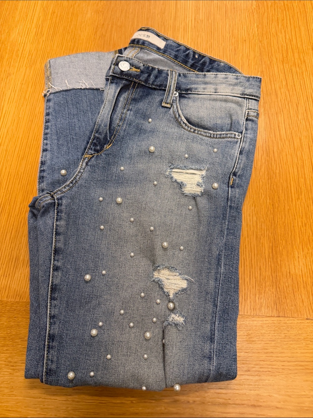 Joe's Jeans Pearl-Embellished Mid Rise Straight Ankle